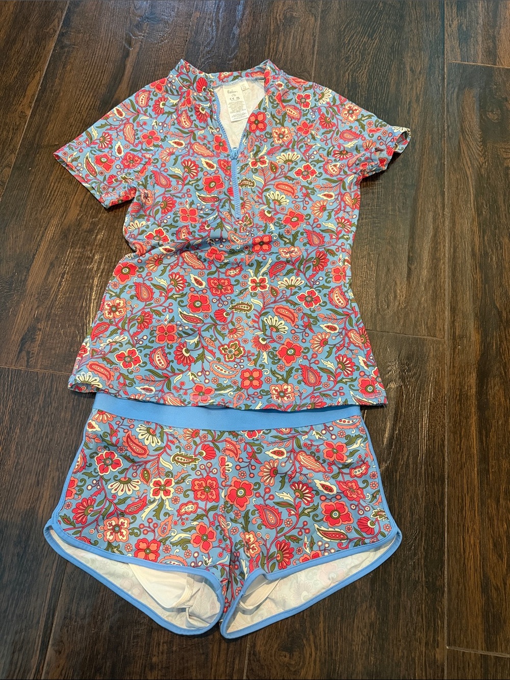Boden Blue Floral Henley Sleep Set with Red Flowers